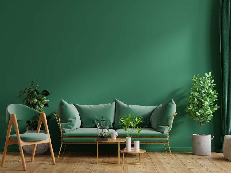 Fernwood green wall with wood mortar and pestle set on a lazy susan.