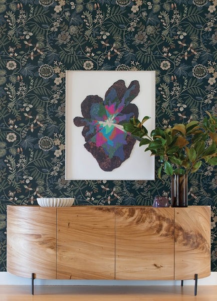 Marilyn Sea Green Floral Trail Wallpaper by Scott Living