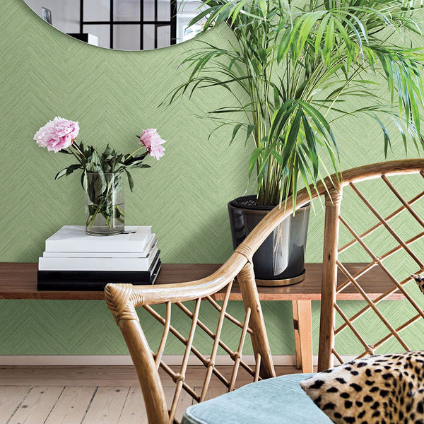 Caladesi Green Faux Linen Wallpaper