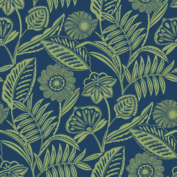 Alma Blue Tropical Floral Wallpaper