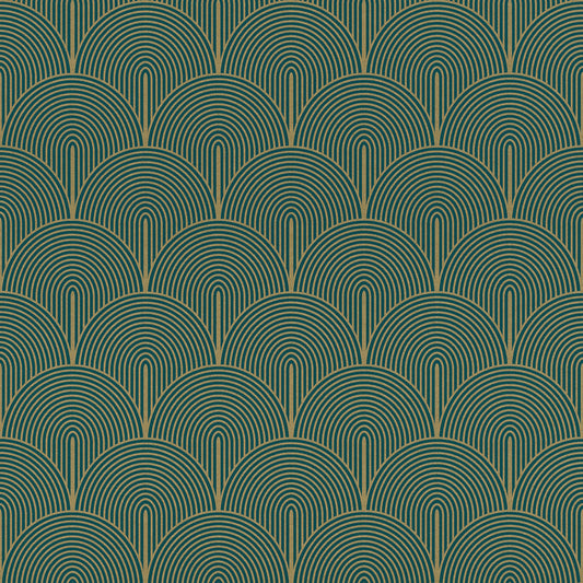 Oxxon Teal Deco Arches Wallpaper