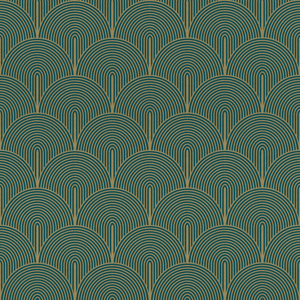Oxxon Teal Deco Arches Wallpaper