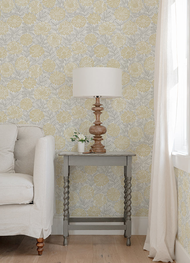 Faustin Yellow Floral Wallpaper