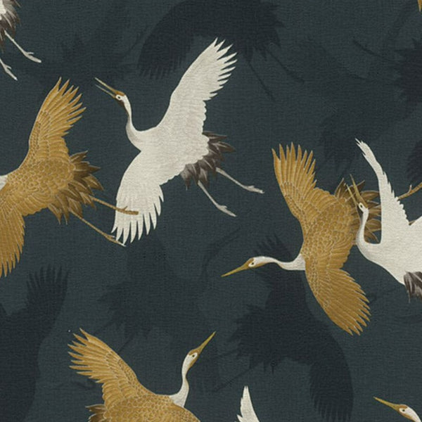 Kusama Dark Blue Crane Wallpaper