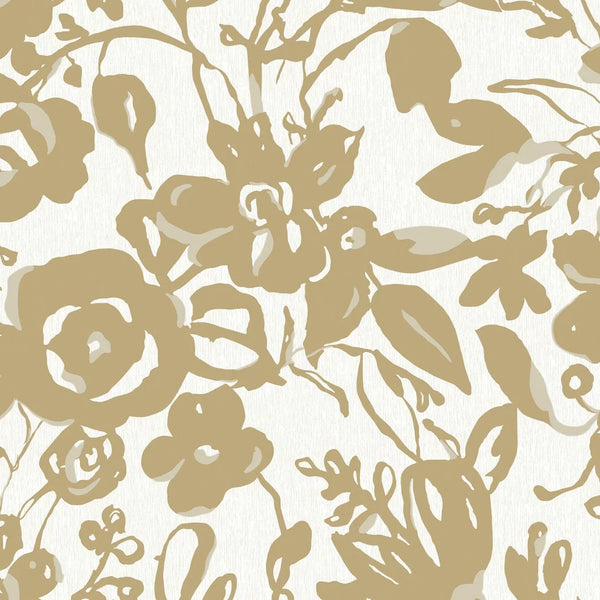 Gold Brushstrokes Floral Wallpaper